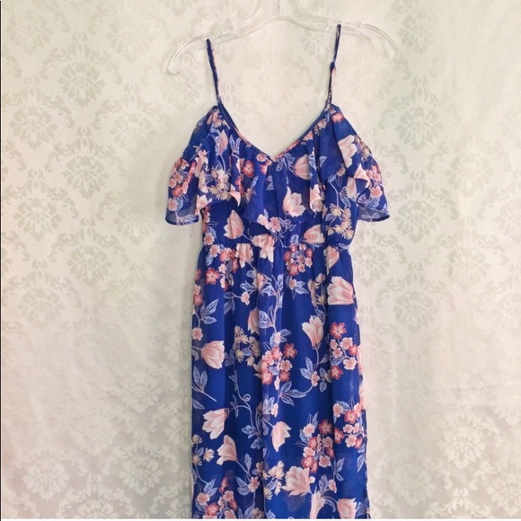 NWOT Blue Purple Floral Off Shoulder Maxi Dress - Picture 1 of 6